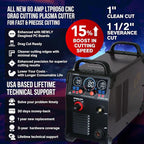LTP8050 CNC | 80A Blowback Plasma Cutter, THC/ARC OK, Drag-Cut, 1" Clean (1.5" Sever), 220V, LED Display & Front Regulator, Air Filter for CNC Table