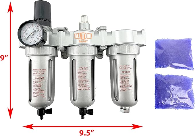 1/4" NPT MID FLOW Filter Regulator Coalescing Desiccant Dryer System For Compressed Air Lines, Poly Bowls, Great For Paint Spray And Plasma Cutter (MANUAL DRAIN)