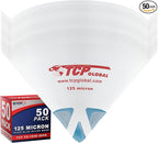 TCP Global - 125 Micron Filter Tips Ultra-Fine Paint Strainer (50 Pack) - Pure Blue Nylon Mesh Cone Strainer - Paint Filter Cones for Auto, House & Hobby