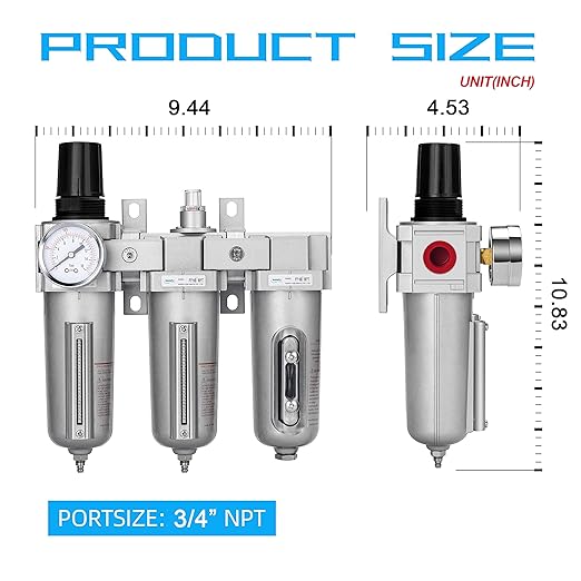 NANPU 3/4" NPT Industrial Grade 3 Stage Air Drying System - Particulate Filter, Coalescing Filter, Desiccant Dryer & Air Regulator, Metal Bowl, Manual Drain, Suitable for Paint Spray＆ Plasma Cutter