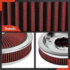 A-Premium 14"x3" Round Universal Air Cleaner Filter Assembly - Compatible with Chevrolet Chevy GMC Ford Models- Fit For 5-1/8" carburetor neck, Chrome Red