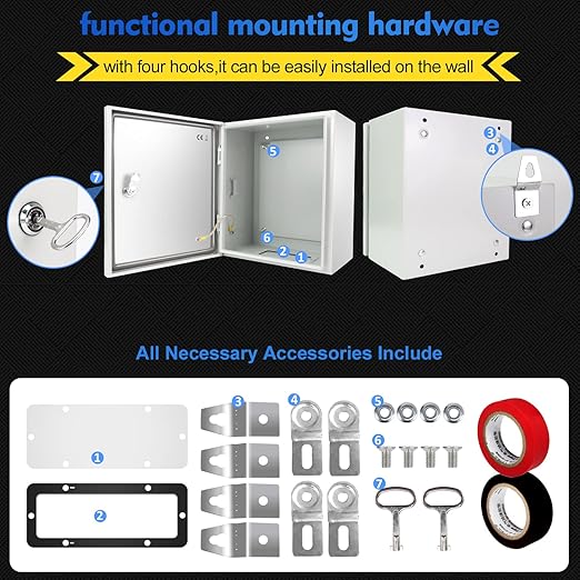 Outdoor Electrical Junction Box, 12 x 12 x8'' NEMA 4X Enclosure Box, Wall Mounted IP66 Waterproof & Dustproof Lockable Metal Junction Box