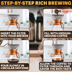 Stainless Steel Pour Over Coffee Filter Compatible with Hario V60 and Chemex Coffee Filter - Reusable 1-2 Cup Paperless Coffee Maker - Easy to Clean Fine Mesh for Smooth Extraction and Rich Flavor