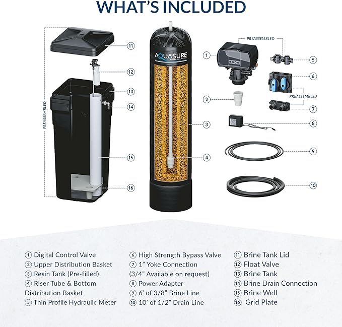 Aquasure Harmony Series 32,000 Grains Whole House Water Softener with High Performance Automatic Digital Metered Control Head | Reduces Hardness & Minerals | Improve Water Quality | for 1-2 bathrooms