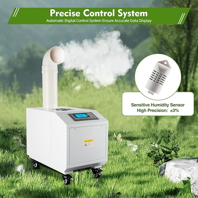 Agricultural Ultrasonic Humidifier, 3kg/h Fog Output Commercial Humidifier, 300W 110V for Large Volume Automatic Mist Cooling Sprayer Airflow for Warehouse Greenhouse Garden