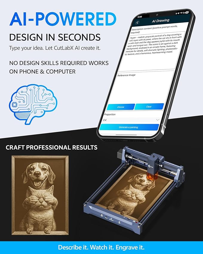 Laser Engraver 10W Laser Engraving Machine for Wood Metal Acrylic Glass Stone, Powerful DIY CNC Portable Laser Cutter 7.9" x 11.8" (Near A4) Offline Engraving Carverall K15 Pro, 10000mW, Class 1