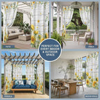 Sunflowers Outdoor Curtains for Patio Summer Floral Eucalyptus Leaf Wood Plank Waterproof Outside Curtains with Grommet Top Weatherproof Curtain for Cabana Pergola Gazebo, 1 Panel, 54" W x 84" L