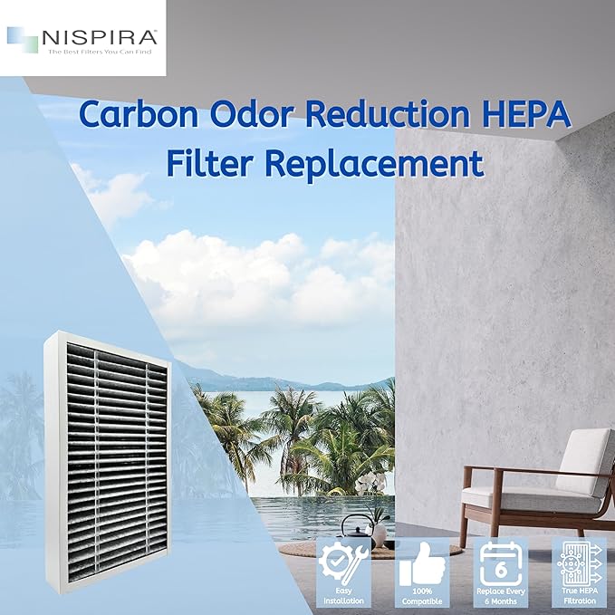 Nispira F1 C01 T02 Carbon Odor Reduction HEPA Filter Replacement For 3M Filtrete Room Air Purifier FAP-C01-F1, FAP-T02-F1, FAPF-F1-O, FAP-C01BA-G1, FAP-T02WA-G1, FAP-ST02W, FAP-ST02N 4 Packs