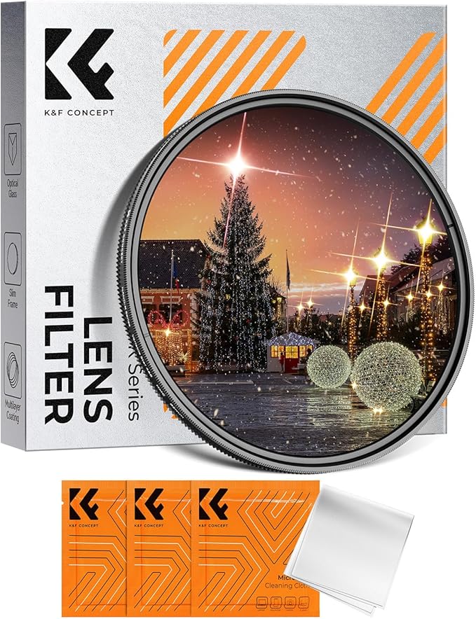 K&F CONCEPT 72mm Variable Star Filter Cross Screen Starburst Filter 4, 8 Points -18 Layer Coating Ultra Slim Optical Glas Camera Lens Filter with 3 Cleaning Cloth