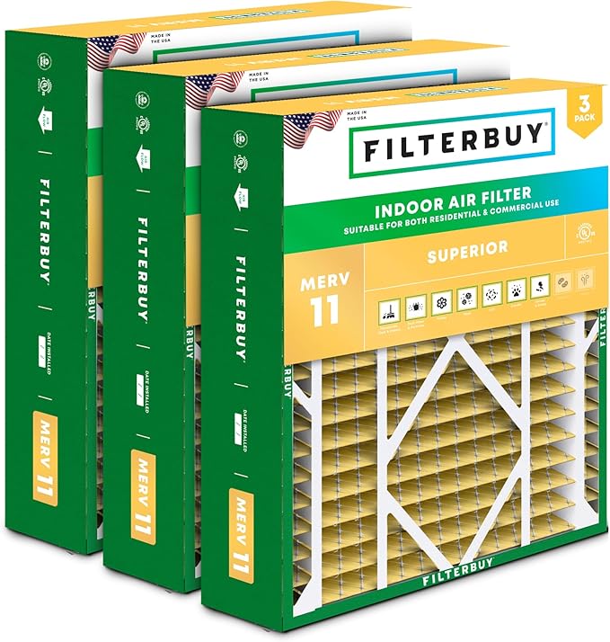 Filterbuy 21x21x5 Air Filter MERV 11 Superior Pet & Allergy Defense (3-Pack), Electrostatic Pleated HVAC AC Furnace Filters Replacement for Rheem, Ruud, & Protech (Actual Size: 20.63 x 20.63 x 4.38)