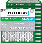 Filterbuy 24x24x2 Air Filter MERV 8 Essential Dust & Allergy Defense (12-Pack), Electrostatic Pleated HVAC AC Furnace Filters Replacement, Made in USA (Actual Size: 23.38 x 23.38 x 1.75)