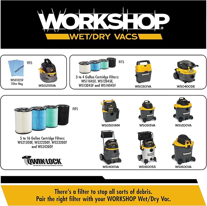 WORKSHOP Wet/Dry Vacs Vacuum Filters WS13045F HEPA Media Filter For Shop Vacuum Cleaner (Single HEPA Media Filter For Wet/Dry Vacuum Cleaner) Fits WORKSHOP 3-Gallon to 4.5-Gallon Shop Vacuum Cleaners