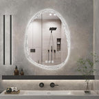 LUVODI Lighted LED Bathroom Mirror: 28”x20”Irregular Stone Pattern Frosted Wall Vanity Mirror with Bright Back Lit - Illuminated Dimmable 3 Colors Vanity Mirrors with Smart Memory Form Anti-Fog