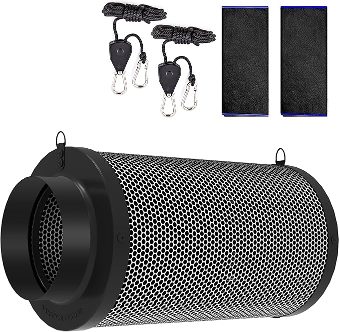 6 Inch Air Carbon Filter for Grow Tent,Smellines Control with Australia Virgin Charcoal for inline duct fan，Hydroponic Growth,Pre-Filter Included
