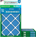 Filterbuy 16x30x1 Air Filter MERV 13 Optimal Smoke & Allergy Defense (4-Pack), Electrostatic Pleated HVAC AC Furnace Filters Replacement, Made in USA (Actual Size: 15.75 x 29.75 x 0.75)