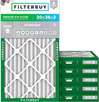 Filterbuy 20x36x2 Air Filter MERV 8 Essential Dust & Allergy Defense (6-Pack), Electrostatic Pleated HVAC AC Furnace Filters Replacement, Made in USA (Actual Size: 19.50 x 35.50 x 1.75)