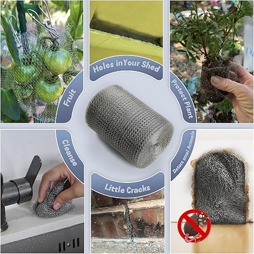 6" X 50 ft 304 Stainless Steel Mesh, Wire Mesh for Plants, Hole Fill Fabric Gap Blocker, Double Layer Metal Mesh Roll, Flexible Stretchy for Garden House and DIY (D-6" X 50 ft)
