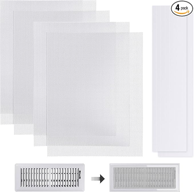 4 PCS DIY White Magnetic Vent Covers – 13.8" x 11.8" Customizable Air Register with Easy-to-Cut Mesh & Magnetic Strips, Perfect Fit for Floor/Wall/Ceiling Vents, Home Vent Solutions（White）