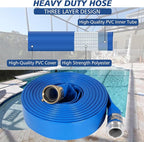 3" x 50 ft Backwash Hose for Swimming Pools, Heavy Duty PVC Lay Flat Water Discharge Hose,Durable Pool Drain Hose with Aluminum Pin Lug Fittings for Pump And Filters