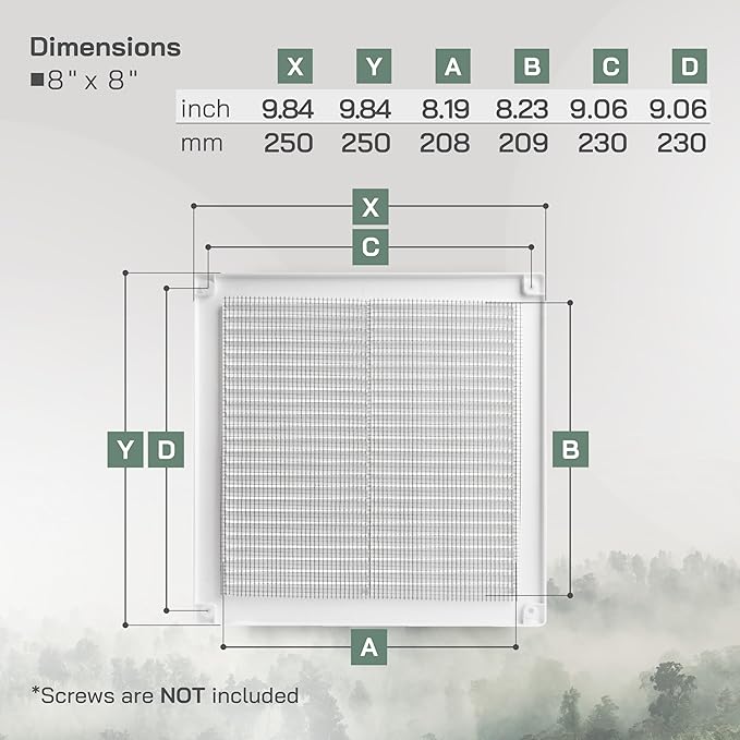 Vent Systems 8" x 8" Inch (Opening Dimensions) - Pack of 50 - Plastic White Soffit Vent Cover - Flat Square Air Vent Grille - Air Vent Deflector - HVAC 10" x 10" Inch (Overall Dimensions)
