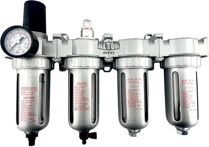 4 STAGE HIGH DUTY INDUSTRIAL GRADE ULTRA CLEAN FILTER REGULATOR COALESCING DESICCANT DRYERS SYSTEM FOR COMPRESSED AIR LINES METAL BOWLS GREAT FOR PAINT SPRAY AND PLASMA CUTTER (1/4"NPT AUTO DRAIN)