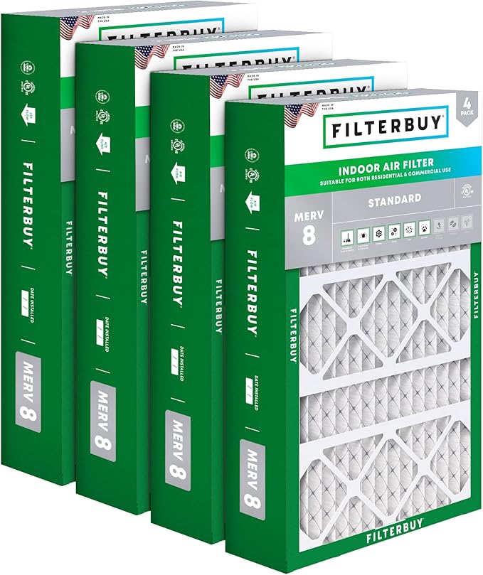 Filterbuy 17x26x4 Air Filter MERV 8 Essential Dust & Allergy Defense (4-Pack), Electrostatic Pleated HVAC AC Furnace Filters Replacement for Lennox (Actual Size: 16.56 x 25.94 x 4.13)