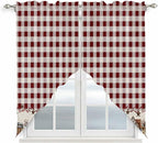 Swag Curtain Valances for Kitchen Windows,Farm Barn Western Star on Vintage Short Rod Pocket Window Valance,Red Buffalo Plaid Swag Topper for Bedroom Living Room,2 Panels 36x45in