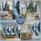 Marble Texture Outdoor Curtains for Patio Abstract Gradient Blue Golden Gorgeous Waterproof Outside Curtains with Grommet Top Weatherproof Curtain for Cabana Pergola Gazebo, 1 Panel, 54" W x 84" L