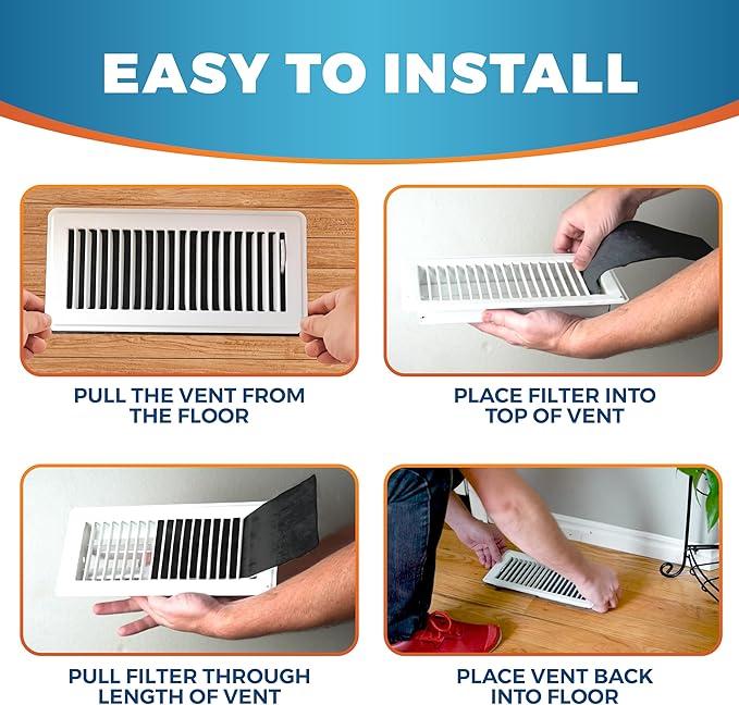 Activated Carbon Air Vent Filters for Home - 4" x 10" Dust Control - Air Filter Freshener for Home Vents to Purify Indoor Air and Homes - Register Filters for Floor Vents (48-Pack)