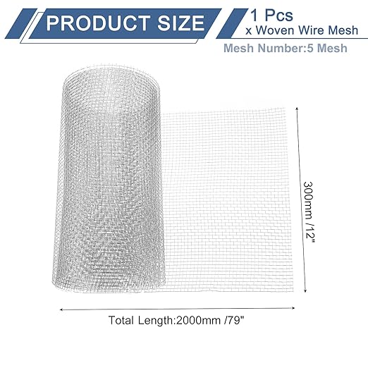 uxcell 5 Mesh 79" x 12" Woven Wire Mesh, 304 Stainless Steel Air Vent Filter Screen, Window Screen Mesh for DIY Projects Vents Cover Filtration Animals Fence