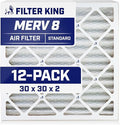 Filter King 30x30x2 Air Filter | 12-PACK | MERV 8 HVAC Pleated A/C Furnace Filters | MADE IN USA | Actual Size: 29.5 x 29.5 x 1.75"