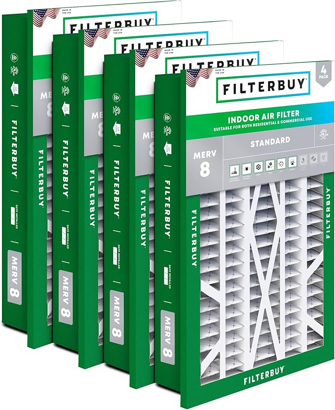 Filterbuy 20x30x5 Air Filter MERV 8 Essential Dust & Allergy Defense (4-Pack), Electrostatic Pleated HVAC AC Furnace Filters Replacement for Honeywell Return Grille (Actual Size: 18.38 x 28.63 x 3.69)