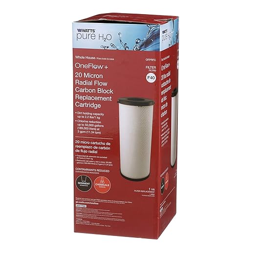Watts Premier 1-Pack Radial Flow Carbon Block 20-Micron Cartridge, Reduces Chlorine Taste and Odors Up to 50,000 Gallons/189,000 Liters at 3 GPM, Dirt Holding Capacity 2.2 Lbs./1 Kg