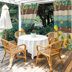 Sunflowers Outdoor Curtains for Patio Summer Floral Eucalyptus Leaves Vintage Wood Waterproof Outside Curtains with Grommet Top Weatherproof Curtain for Cabana Pergola Gazebo, 2 Pack, 54" W x 108" L