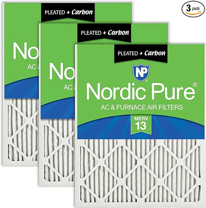 Nordic Pure 18x24x1 (Actual Size: 17 1/2 x 23 1/2 x 3/4) Pleated Air Filters MERV 13 Plus Carbon 3 Pack