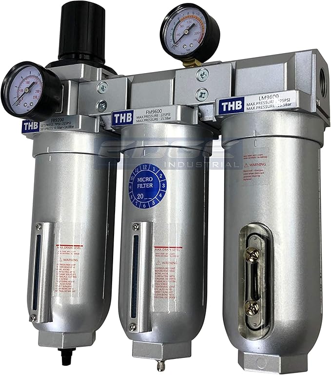 SUPER HEAVY DUTY HIGH FLOW AIR FILTRATION SYSTEM, 2 STAGE PARTICULATE FILTER PLUS OIL REMOVING COALESCING FILTER COMBINATION (1/2" NPT, AUTO DRAIN)