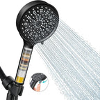 Cobbe Filtered Shower Head with Handheld, High Pressure 6 Spray Mode Showerhead with Filters, Water Softener Filters Beads for Hard Water - Remove Chlorine - Reduces Dry Itchy Skin, Matte Black