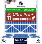 MervKing 20x20x4 Air Filter Actual Size: 19.88" x 19.88" x 4.31" MERV 11 MPR 1000-1200 | MADE IN USA | 4-Pack | Pleated HVAC AC Furnace Replacement