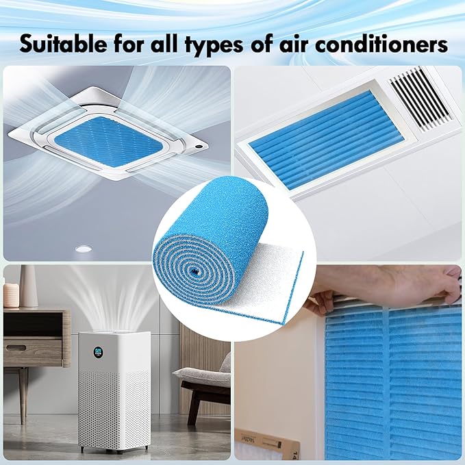18 x 140" Air Vent Filters, Cut-to-Size MERV 8 Filter Material, Triple Layer HVAC Furnace Vent Filters for Home, Floor, Ceiling, Grilles - Includes 48PCS Adhesive Hook Tape.