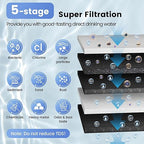 Vortopt Under Sink Water Filtration System-NSF&CEC Certified,Stainless Steel Water Filter, Real-time Pressure Gauge,0.01μm Kitchen Undersink Water Filtration,Retain Beneficial Minerals,U1(5 Filters)