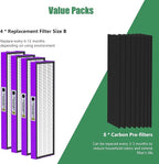 4 Packs FLT4850PT FLT4825 HEPA Filter b Replacement Pet Compatible with AC4825 AC4825E AC4825W AC4300 AC4800 AC4900 AC4850 Air Cleaner Purifier with 8 activated carbon pre-filters