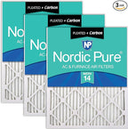 Nordic Pure 25x25x1 (Actual Size: 24 1/2 x 24 1/2 x 3/4) Pleated Air Filters MERV 14 Plus Carbon 3 Pack