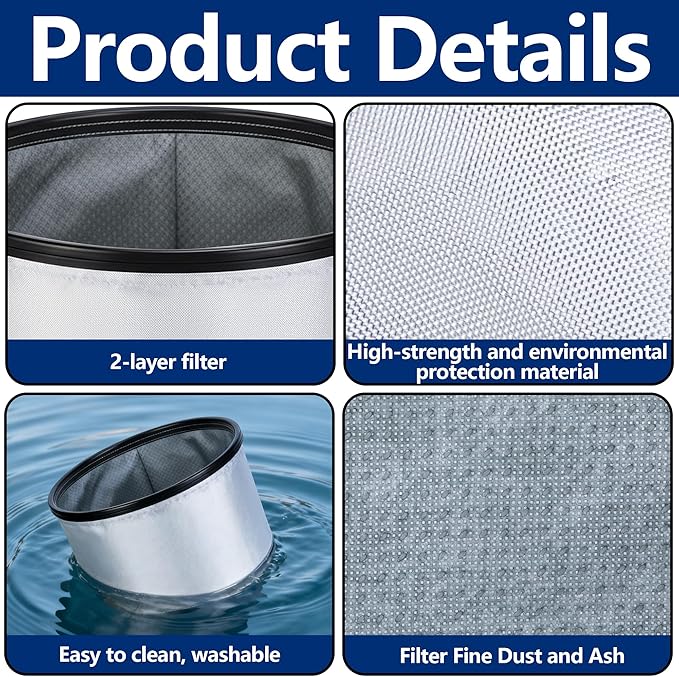 Tlswshsy 11.8'' x 11.8'' x 7'' Double Layer Ash Vacuum Filter, PAAC301 Washable Dust Vacuum Filter, Reusable Ash Vacuums Cloth Filtration for Part Replacement Great Clean Performance