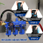 NEWPO 1/2'' NPT Compressed Air Filter Regulator Lubricator Combo with Pressure Gauge,Brass Filter and Coalescing Filter,Semi-Auto Drain, Metal Bracket-Blue