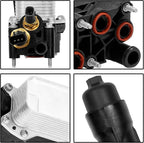 Oil Cooler Oil Filter Housing with Gaskets | Compatible With 3.6L 2011-2016 Dodge Journey Grand Caravan Jeep Wrangler Chrysler 200 300 Ram ProMaster & More | Replaces# 5184294AE, 68105583AF