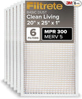 Filtrete 20x25x1 AC Furnace Air Filter, MERV 5, MPR 300, Capture Unwanted Particles, 3-Month Pleated 1-Inch Electrostatic Air Cleaning Filter, 6-Pack (Actual Size 19.69x24.69x0.81 in)