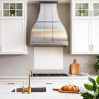 CHETTO C Stainless Steel Range Hood Cover with Quiet Vent Hood Insert Custom Handcrafted Metal Kitchen Fan with Towel Rack LED Light 48"W x21"D x30"H Brushed Stainless Steel Wall Mount