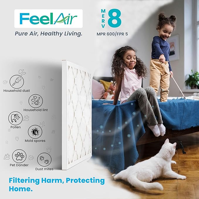 12x12x1 Air Filter, MERV 8, 6 Pack – Premium Pleated HVAC & Furnace Filter, Electrostatic AC Filter Replacement (Actual Size: 11.75" x 11.75" x 0.75")