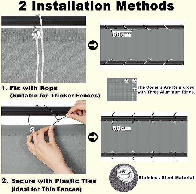 Privacy Screen Protector 1.6' x 49.2' Privacy Protection Weatherproof Balcony Privacy, Easy Installation with Zip Ties for Apartments, Deck, Porch, Patio, Railing, Outdoor Pool, Blue Stripes