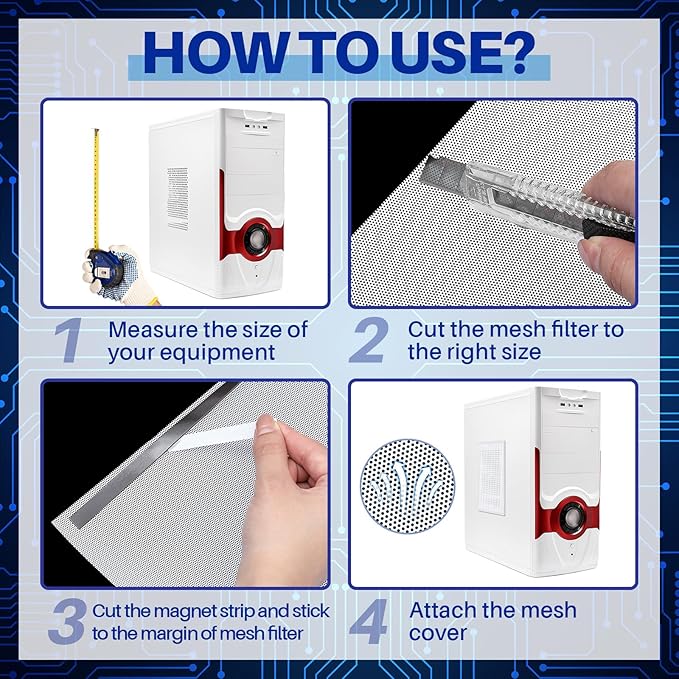 Woanger 2 Pcs 1000 x 300 mm DIY PC Case Dust Filter PC Fan Mesh Filter Air Vent Covers PVC Dustproof Cover with Magnetic Sticker for Computer Chassis Speaker and More, 0.03 Inch Hole